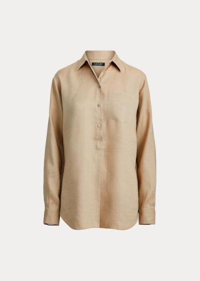 Women's Ralph Lauren Linen Long Sleeve Shirts | 420587HRJ